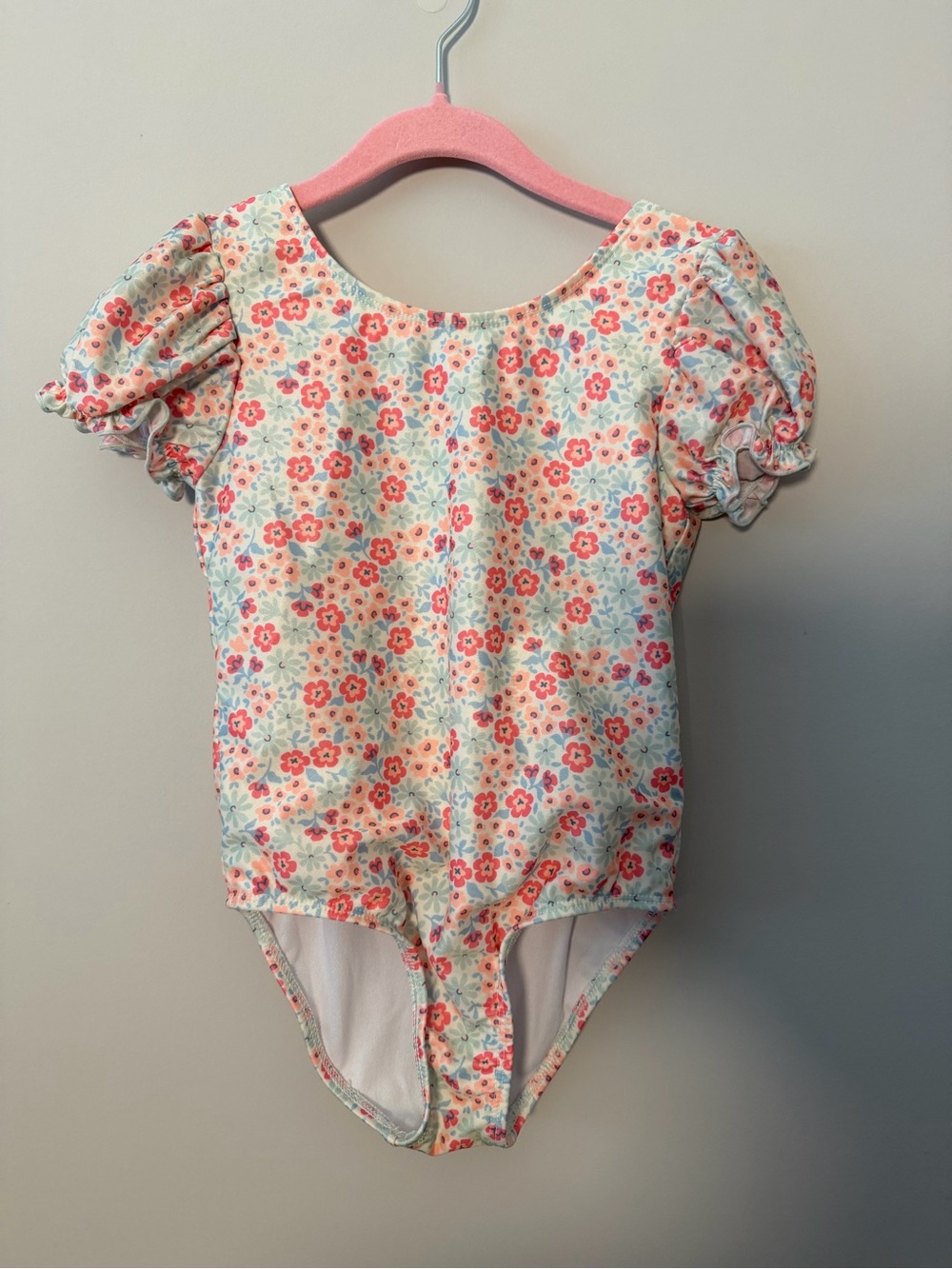 Cat & Jack Pink Floral Puff-Sleeve One-Piece Leotard Size 4